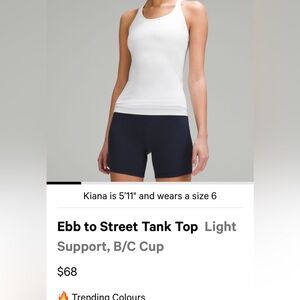 Lululemon EBB to street tank top in white size 6 great condition